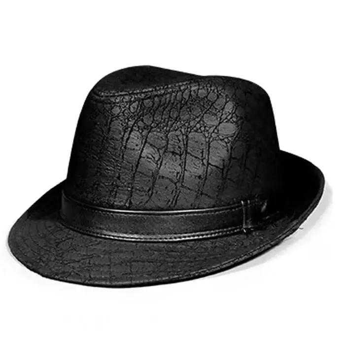 Hiver en cuir véritable daim imprimé noir GeometryTop chapeaux pour hommes/femmes messieurs britanniques large bord Stet