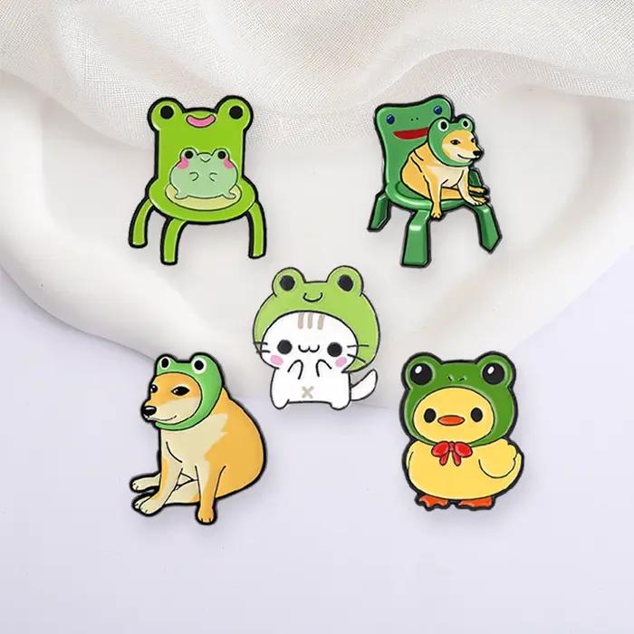 Broches en émail amusantes : Chien, Grenouille, Meme, Cosplay, Humour Cartoon, Shiba Inu, Chaise Grenouille, Badge de Sac, Bijou Cadeau pour Amis