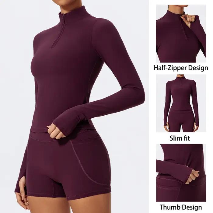 Hearuisavy – Nouveaux hauts de sport d'été à demi-zip et col montant, séchage rapide, pour yoga, fit
