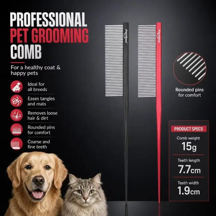 Peigne pour chien, peigne à queue pour toilettage, modèle simple et professionnel, extrémités arrond