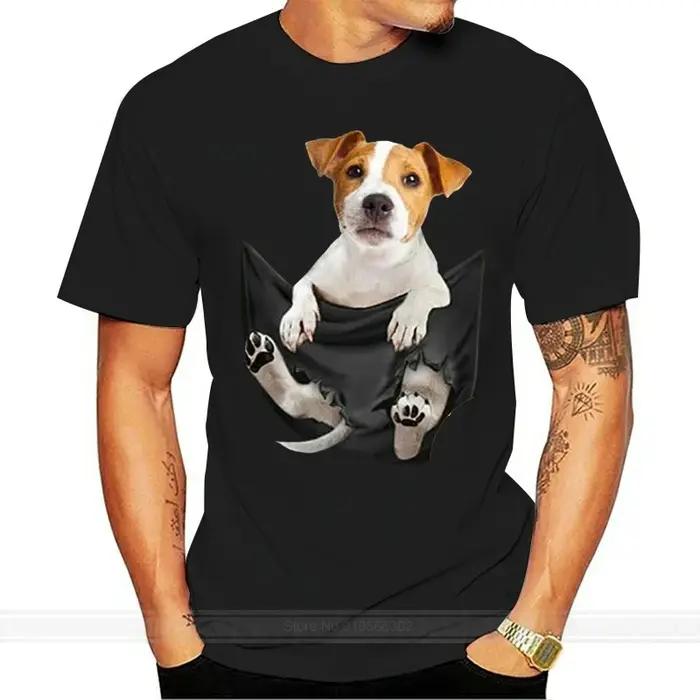 Jack Russell poche intérieure T-shirt amoureux des chiens T-shirt noir taille S-3XL hommes femmes un