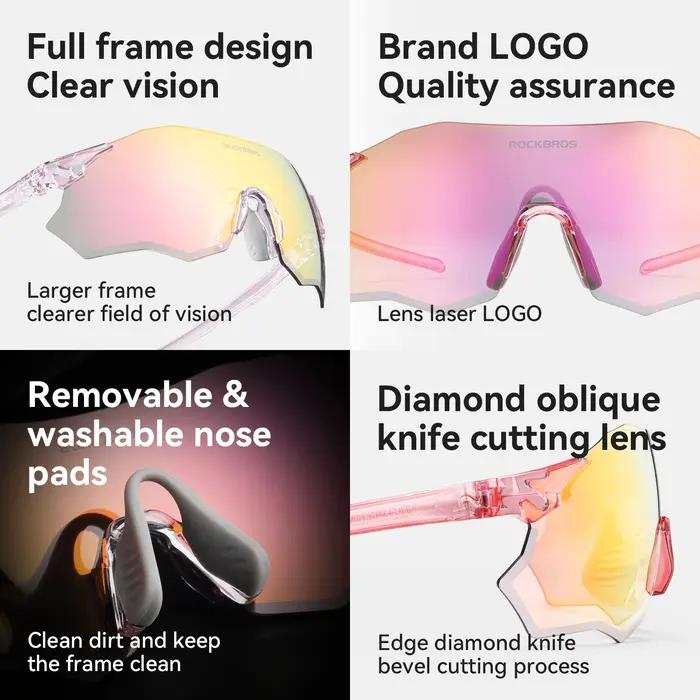 ROCKBROS Lunettes de cyclisme légères à lentille photochromique polarisée UV400 protection solaire p