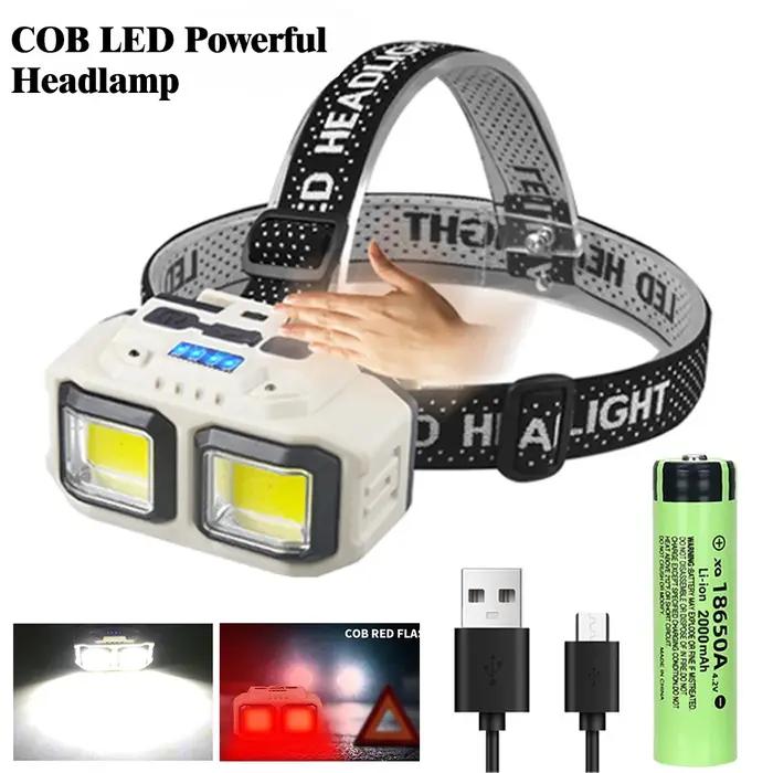 Lampe de sauna étanche à LED COB, torche frontale injuste, aste par USB, batterie 18650, camping en