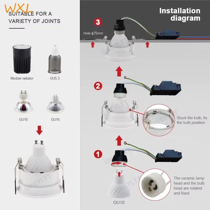 Kit de remplacement de downlight encastré rond GU10, noir MR16, montage de plafonniers, cadre GU5.3,