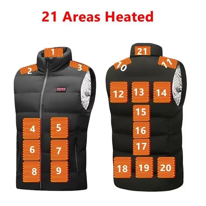 Gilet chauffant électrique USB pour hommes et femmes, 21 zones de chauffage, gilet thermique d'hiver