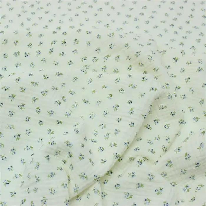 Tissu en gaze de coton Double couche de haute qualité, 135x50cm, avec petit imprimé Floral frais, pour vêtements et couvertures de bébé, tissu à coudre