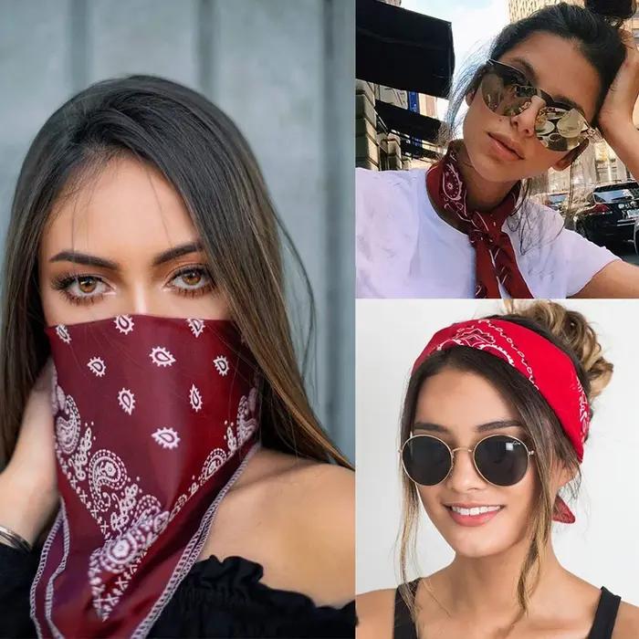 Mode Bandana foulard tête foulards carrés imprimer mouchoir femme homme bandeau de cheveux cou échar