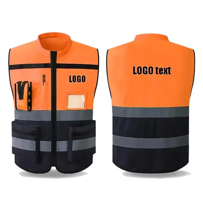 Gilet de travail robuste avec fermeture éclair et poches pour hommes et femmes, polyester tricoté, pour construction et mines, uniforme d'ingénieur ou de volontaire, cadeau professionnel pour homme ou femme