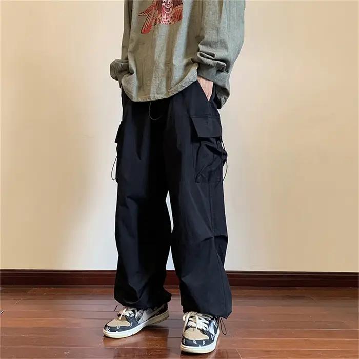 Streetwear 2024 printemps sarouel pantalons décontractés hommes taille élastique couleur unie Cargo