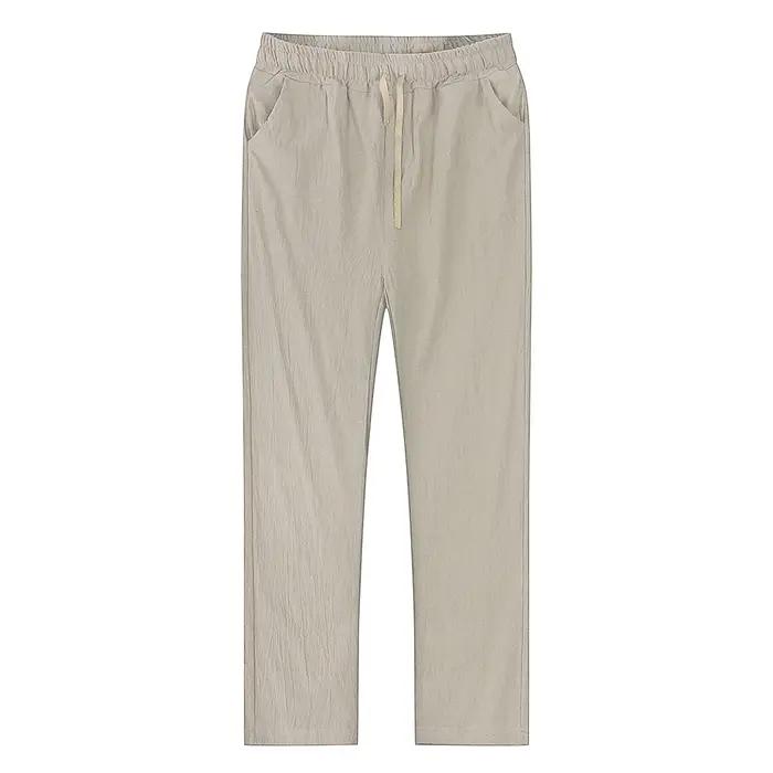 Pantalon en coton et lin pour homme, respirant, couleur unie, Fitness, Streetwear, nouvelle collecti