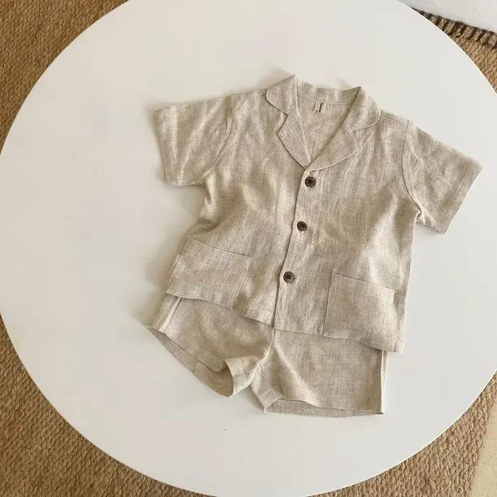 Ensemble Chemise et Short en Lin pour Bébé Garçon et Fille de 1 à 7 Ans, Vêtements d'Été à lèvent et