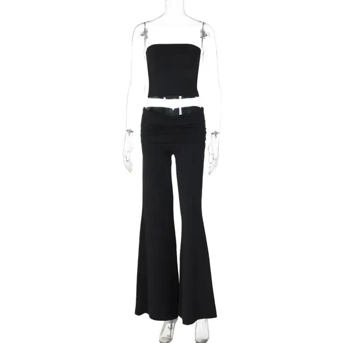 Vêtements pour femmes, haut tubulaire de couleur unie, pantalon évasé, costume Slim à la mode, printemps 2025