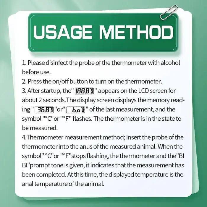 Thermomètre numérique professionnel pour animaux avec sonde souple