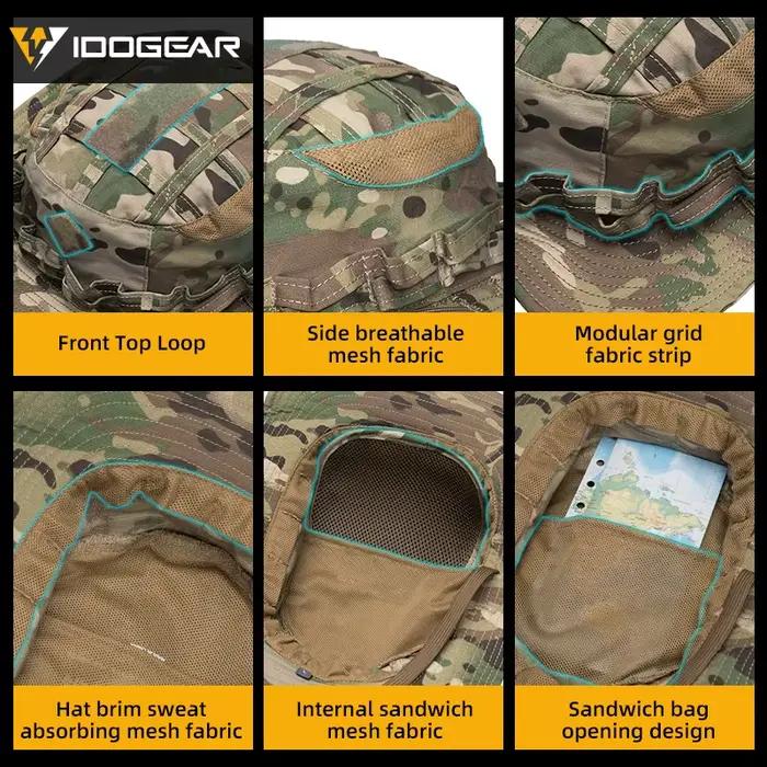 Chapeau de chasse tactique boonie jungle - Bords larges ajustables pour pêche et outdoor