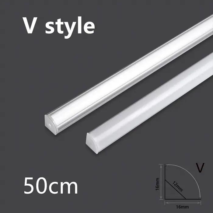 Canal en aluminium LED 0.5m pour bande LED 3528 5630 5050, forme U/V, couvercle blanc laiteux/couver