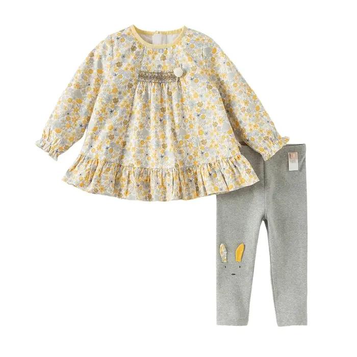Dave Bella enfants doux mignon imprimé fleuri pantalon ensemble filles bébé automne mode décontracté deux pièces en plei