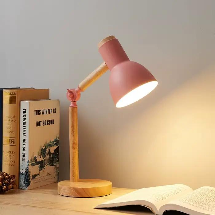 Lampe de Table nordique créative en bois, Art LED, tête tournante, lampe de chevet Simple, Protectio