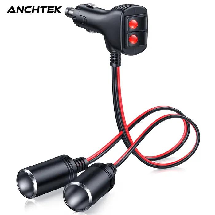 Anchtek 16AWG 1 à 2 adaptateur séparateur allume-cigare de voiture Port de chargeur d'alimentation p