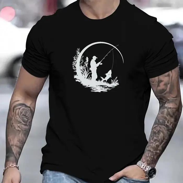 Chemise à silhouette de pêcheur pour hommes, t-shirt décontracté en coton esthétique nature extérieu