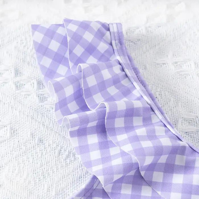Mode épaule inclinée Plaid adolescentes une pièce maillot de bain 5-14 ans été enfants maillots de b