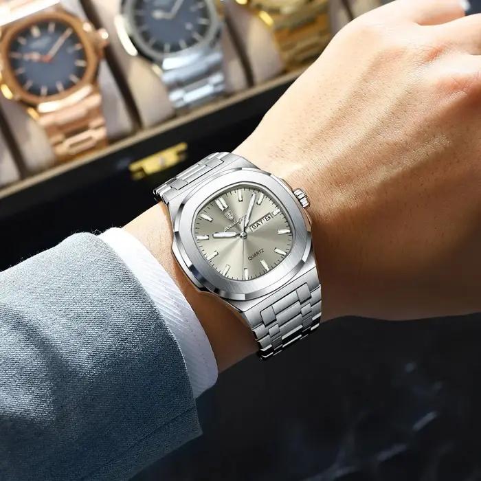 Montre homme militaire de luxe POEDAGAR étanche lumineuse - montre quartz acier inox avec date et semaine