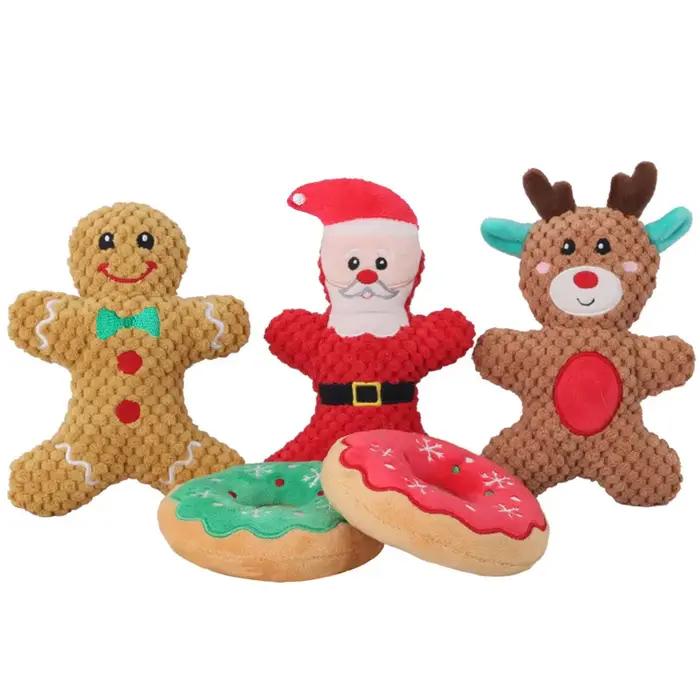 Noël chien en peluche bruit jouet à mâcher Santa Elk pain d'épice homme beignet chat chien série de noël dessin animé chien jouet en peluche grincement jouet