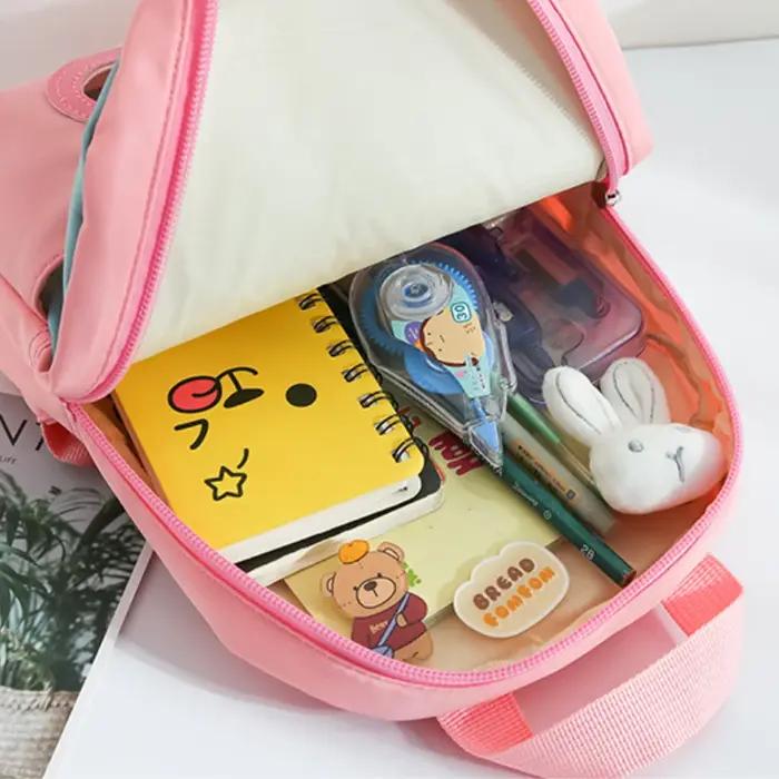 Sac à dos lapin en peluche 3D pour garçons et filles, cartable mignon avec nœud papillon, sacs d'éco
