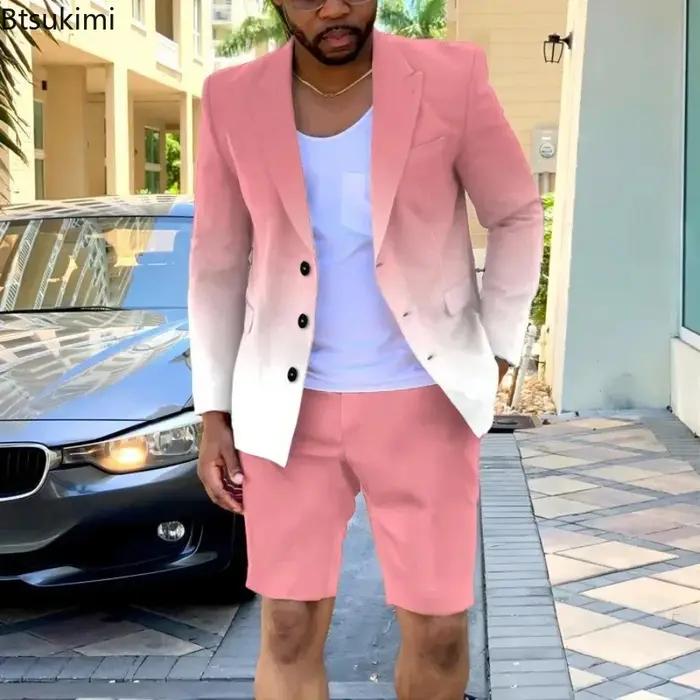 Ensemble deux pièces décontracté et élégant pour homme : costume d'été à manches longues et pantalon court