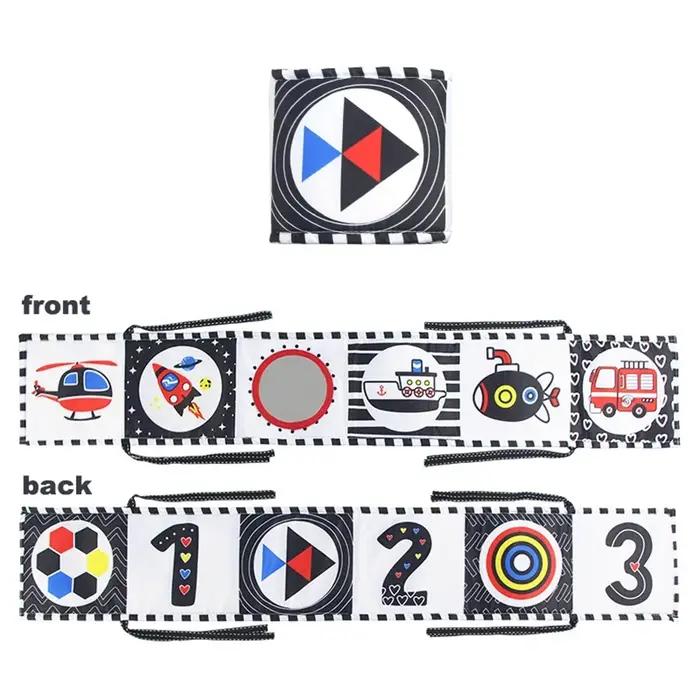 Livre en tissu pour bébé à contraste élevé, jouets sensoriels pour berceau, jouets éducatifs pour nouveau-nés 0M+, double face pour développement visuel et moteur
