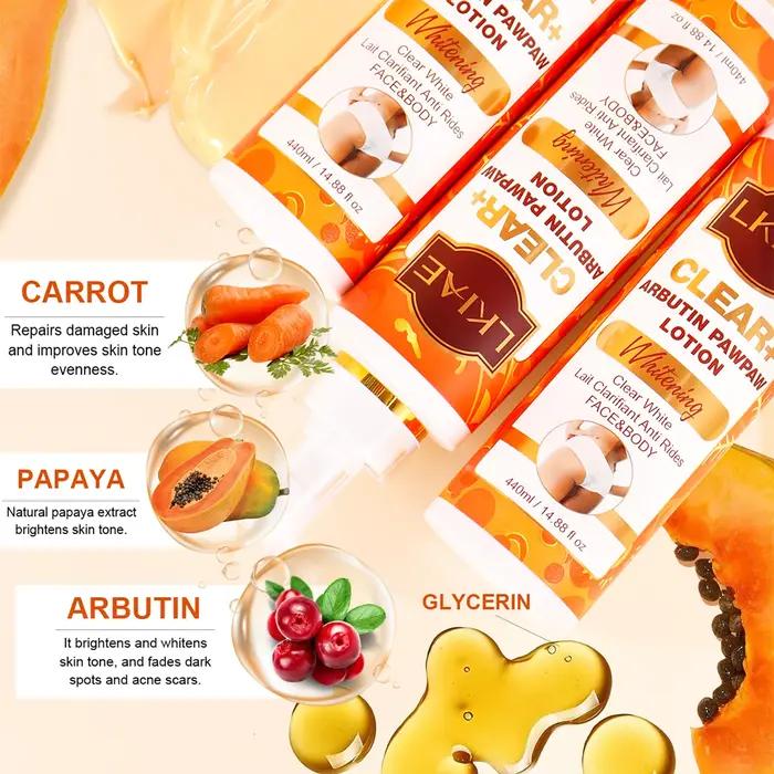 LKIAE Lotion Corporelle Éclaircissante à l'Arbutine et à la Papaye, Crème Hydratante, Améliore les P
