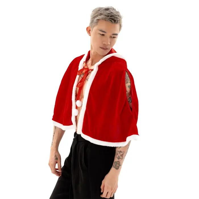Cape de châle de Père Noël en velours de Noël, Crops sexy, Everak à capuche avec chapeau, Costume de Noël, Vêtements pelucheux Cosplay, Nouvel An