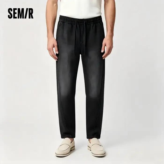 Jean Semir Hommes Amples Jambe Droite Bleu et Noir Décontracté Pour Hommes Occasions Estivales Sportives Et Quotidiennes
