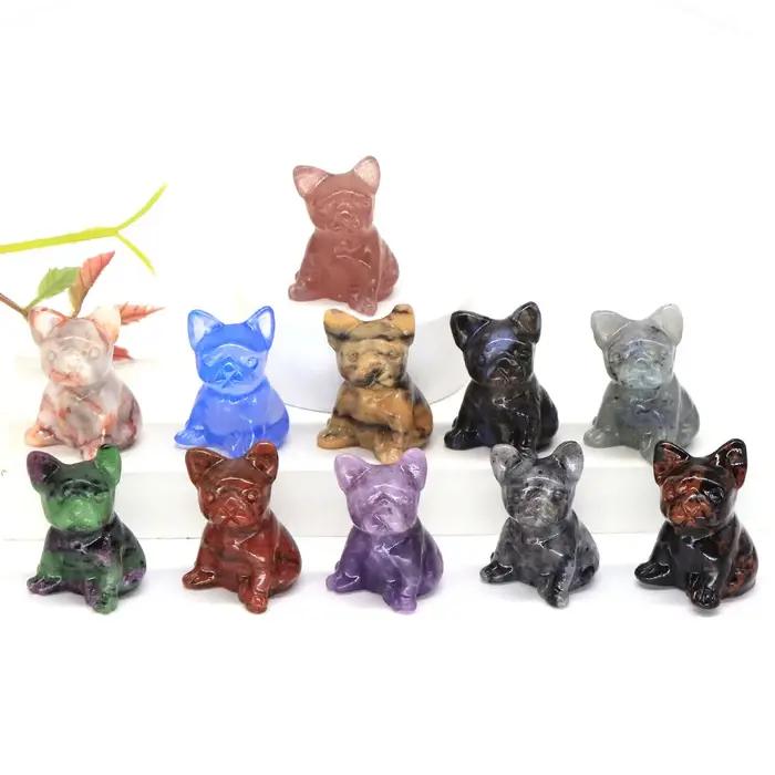 Statue de bouledogue en pierre naturelle sculptée