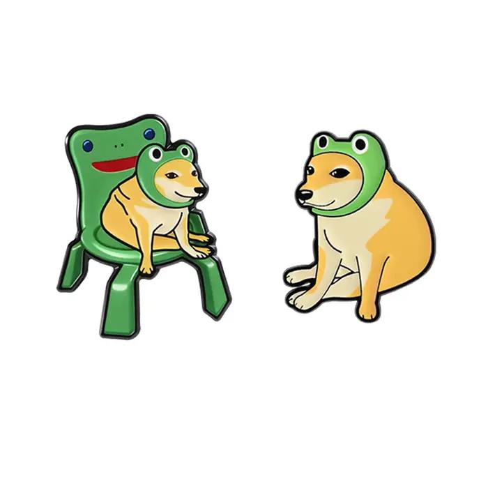 Broches en émail amusantes : Chien, Grenouille, Meme, Cosplay, Humour Cartoon, Shiba Inu, Chaise Grenouille, Badge de Sac, Bijou Cadeau pour Amis