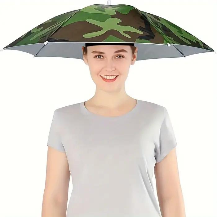 Chapeau parapluie parapluie monté sur la tête, protection de la pluie et du soleil d'été, chapeau parapluie de pêche en plein air, chapeau parapluie porté sur la tête
