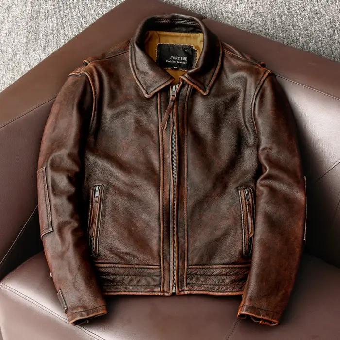 Veste en cuir hirondelle homme vintage pour motard avec col rabattu et détails en fermeture éclair pour l'automne et l'hiver