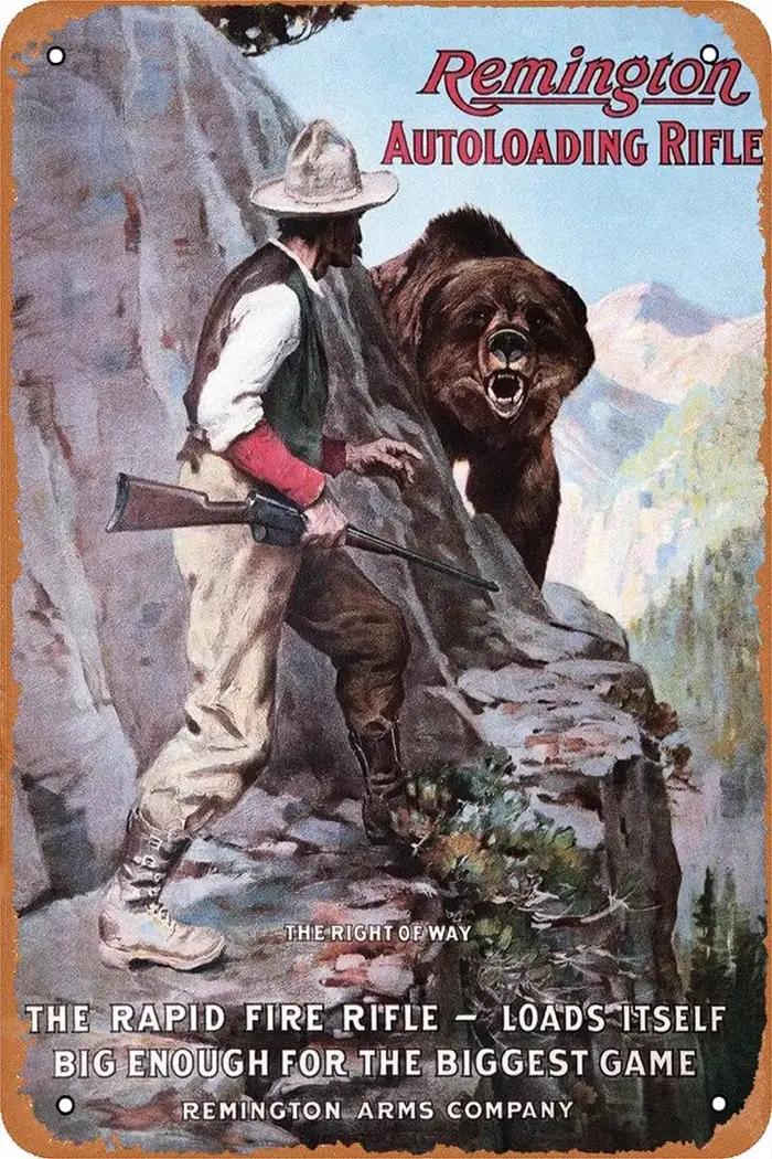 Affiche de fusil Remington vintage en métal pour chasseurs et amoureux de la nature pour bar, ferme, pâturage ou garage