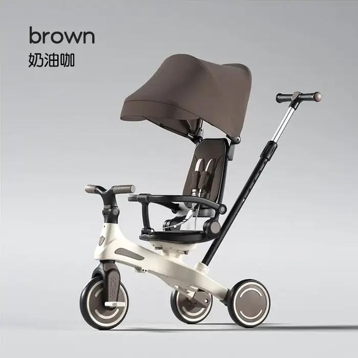 Poussette trike pliable et réversible avec conception anti-basculement cadre fibre d'avion roues silencieuses pour enfants de 7 à 12 ans occasions spéciales et voyages