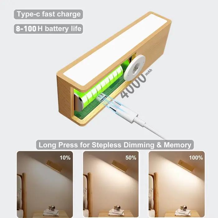 Applique murale nordique en bois avec rotation à 360 degrés, variable, magnétique tactile, pour cham