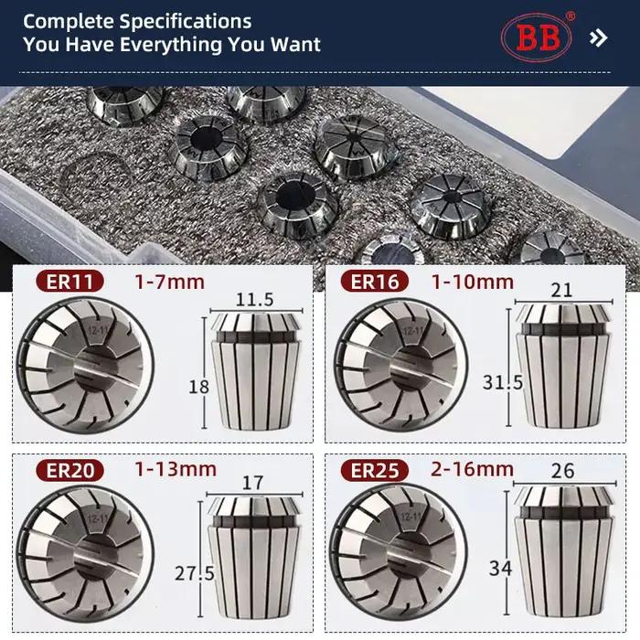 BB ER-Jeu de pinces de haute précision, porte-outil CNC, mandrin à ressort, AA, ER11, ER16, ER20, ER