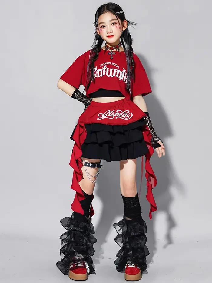 Ensemble de vêtements d'été pour filles, style K-pop, crop top, jupes à volants, costume de danse de