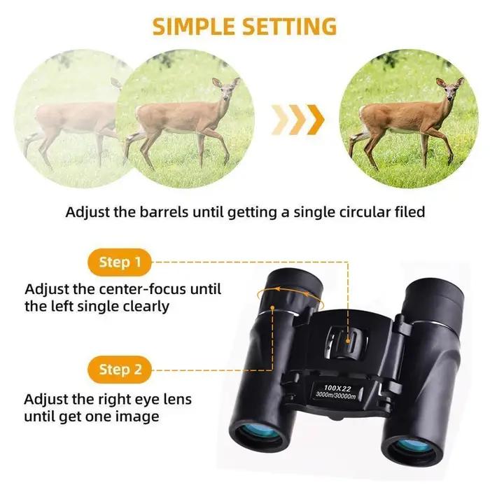 100x22 Mini Portable Hd Jumelles 30000m Longue Portée Pliant Bak4 Fmc Optique Pour La Chasse Sports