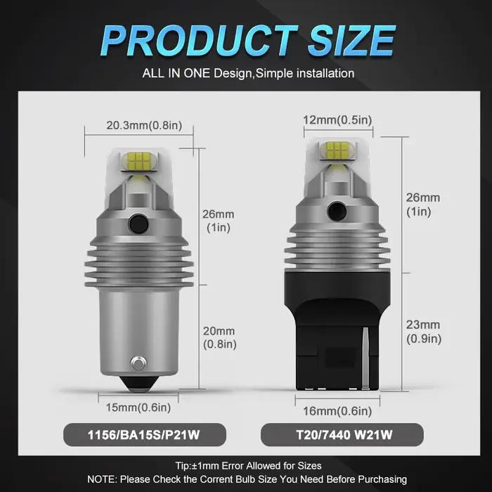 2x T20 Led W21W 7440 DRL tour inverse unique feu stop 3570 voiture Led ampoule 1156 BA15S P21W R5W L