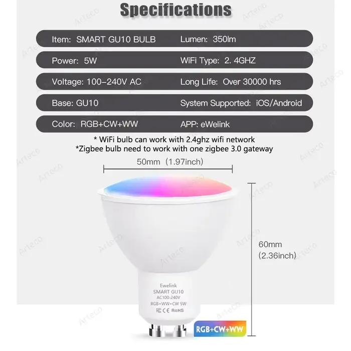Ampoule Led GU10 Zigbee/Wifi RGB CW WW, projecteurs, lampe intelligente, fonctionne avec Alexa Echo
