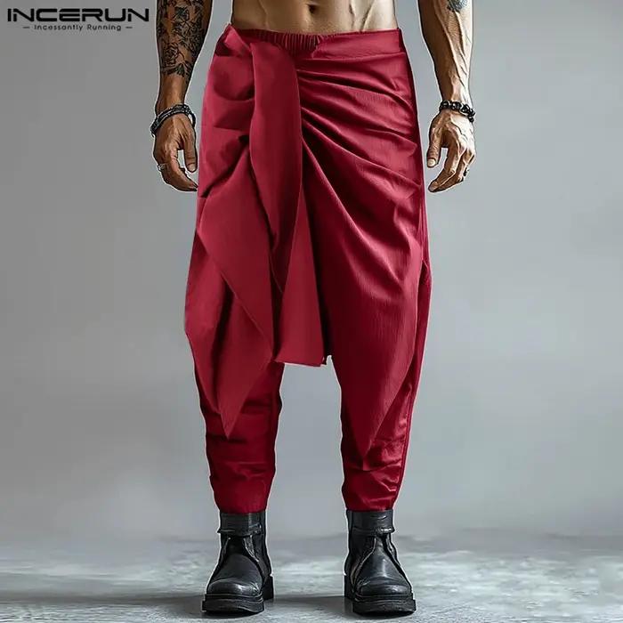Mode INCERUN été printemps hommes pantalons décontractés sarouel plissé