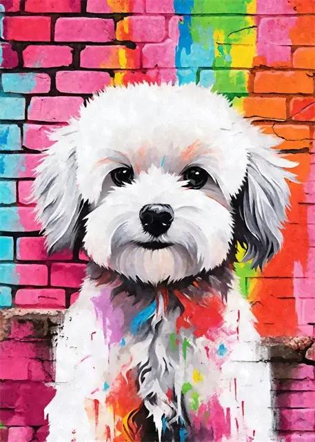 Affiches d'art de chien de graffiti coloré, impressions sur toile, animaux mignons, art de mur de po