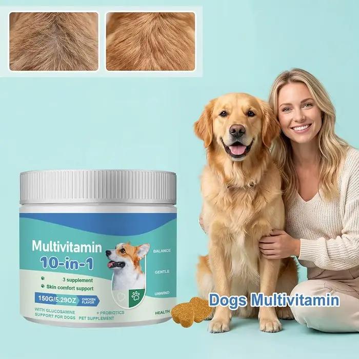 Comprimé à mâcher multivitaminé 10-en-1 pour chien avec glucosamine et probiotiques – Soutien articulaire et santé cutanée 150g