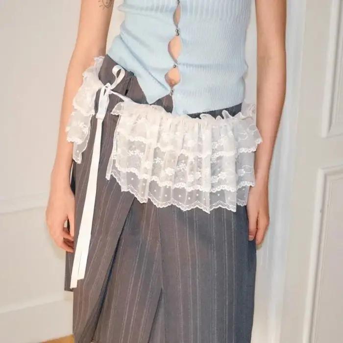 Femmes Y2K coréen dentelle Mini jupe superposée Streetwear à lacets volants Harajuku taille haute pl