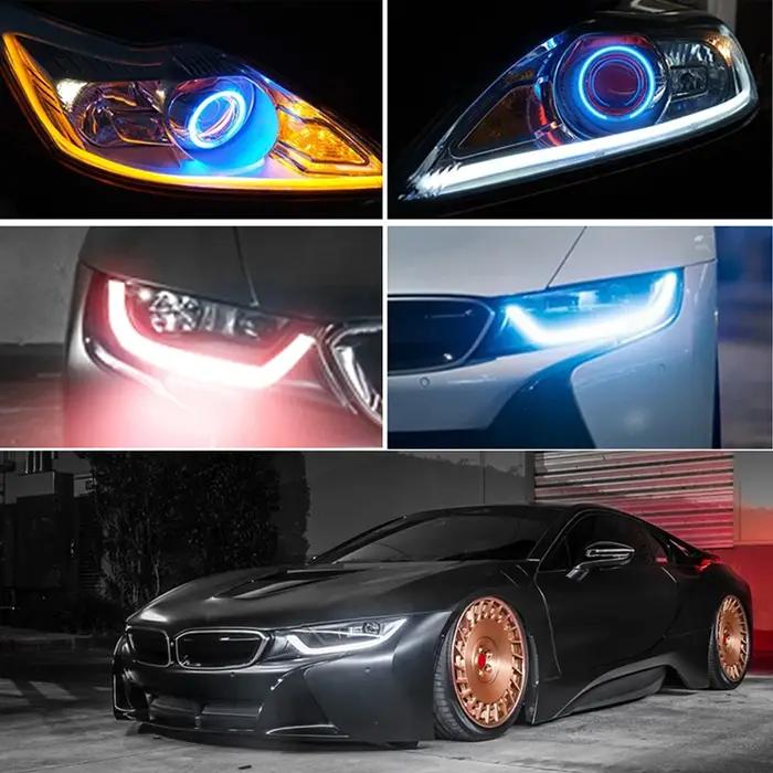 DRL LED voiture feux de jour 30 cm 45 cm 60 cm Flexible jaune coulant LED Tube bande clignotant univ