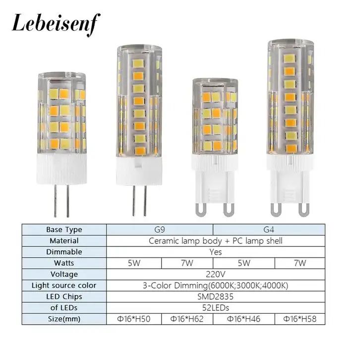 Ampoules LED à Base G4/G9, 220V, 5W, 7W, suspension en céramique, 3000K, 4000K, 6000K, commande marc